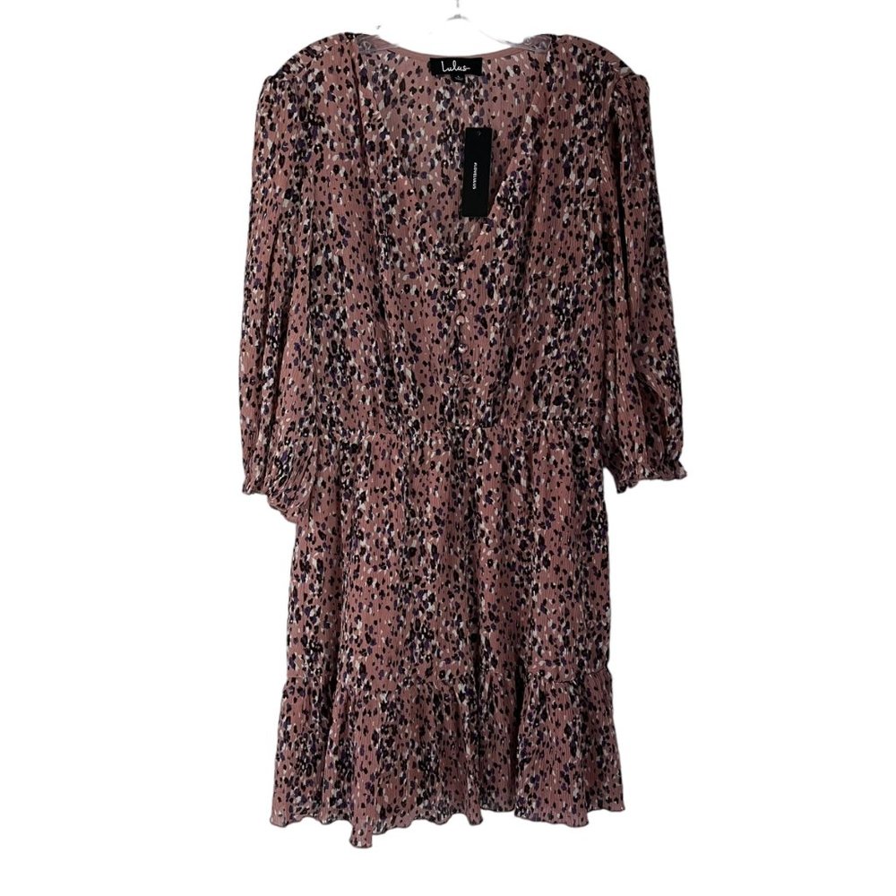 Lulu's Parkside Mauve Leopard Print 3/4 Sleeve Surplice V-Neck Dress Large L